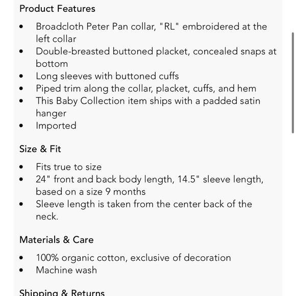 Ralph Lauren Baby Boys' Double Breasted Organic Cotton Coverall - Picture 9 of 11